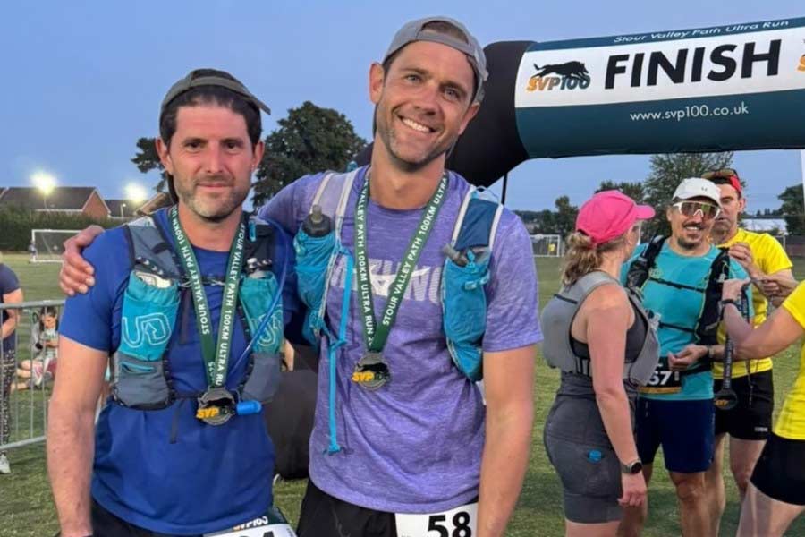 James Thompson and Alex Parish complete 100km run for Stand Up for Suffolk giving circle, managed by Suffolk Community Foundation.